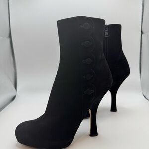 Dolce & Gabbana Black Suede Ankle Boots Button Trim Stiletto Booties 38